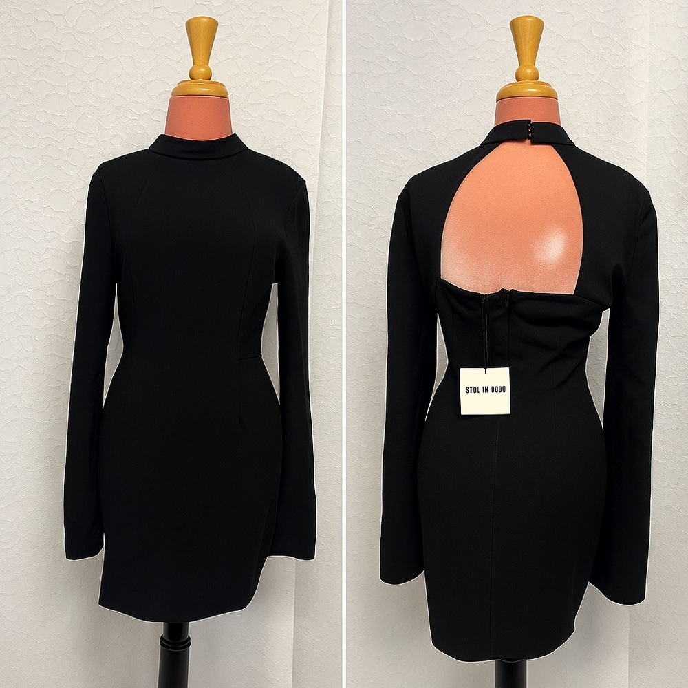 Girl In Mind Black Clara Cape Sleeve Size 10 Open Back Cocktail Dress